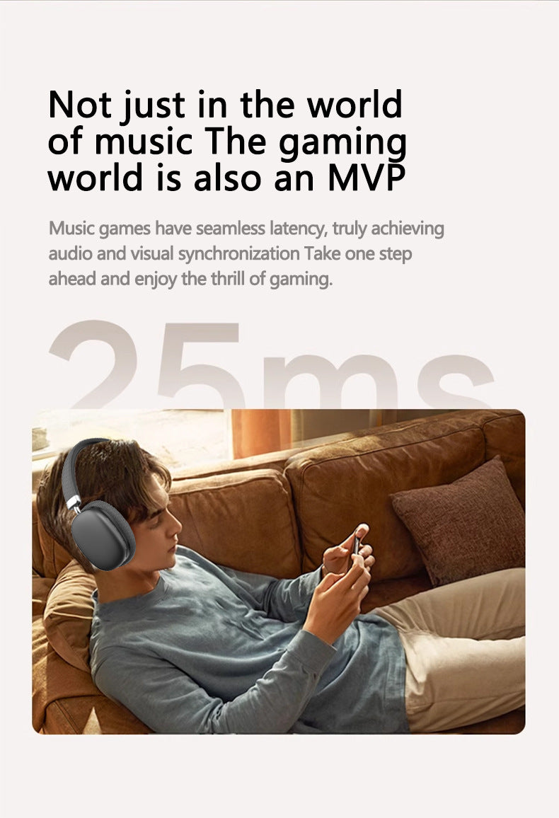 Beige Wireless Bluetooth Over-Ear Headphones – Deep Bass, Foldable Design & Long Battery Life