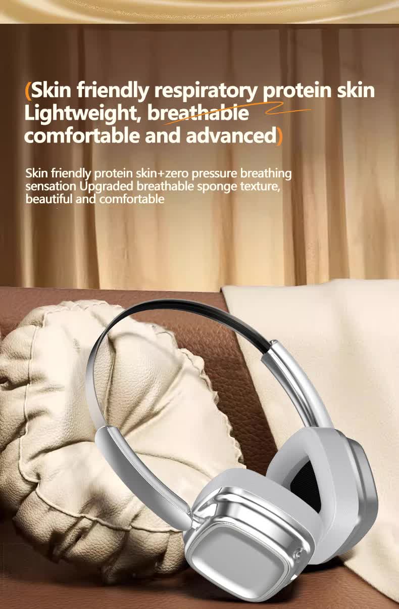 Silver & Brown Compact Retro Wireless Bluetooth Headphones. Deep Bass & Immersive Sound