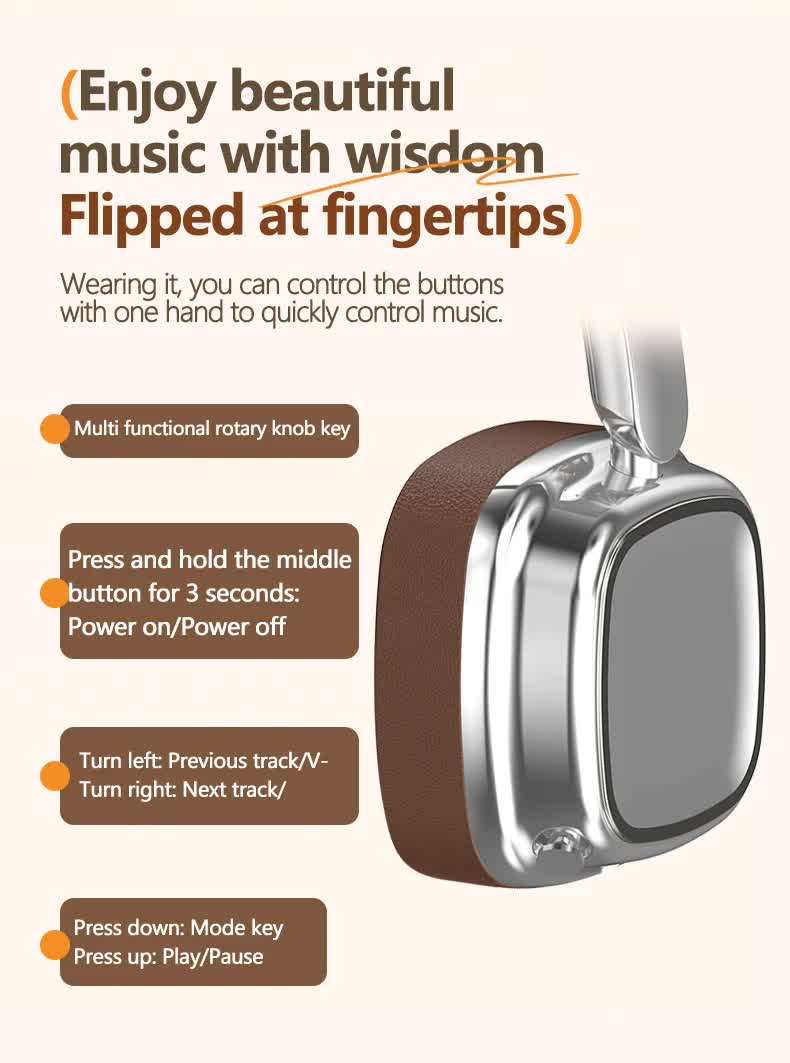 Silver & Brown Compact Retro Wireless Bluetooth Headphones. Deep Bass & Immersive Sound