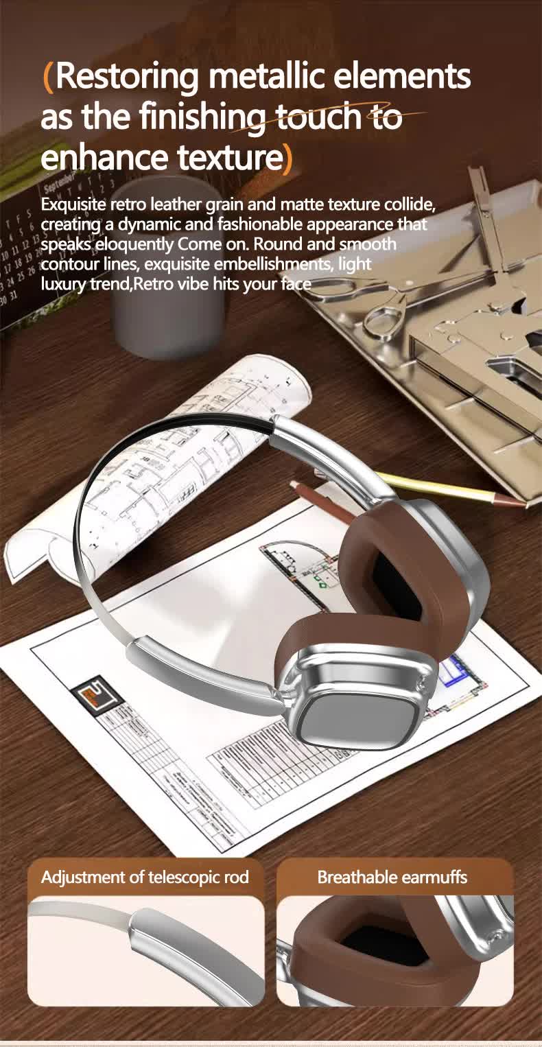 Silver Compact Retro Wireless Bluetooth Headphones – Deep Bass & Immersive Sound