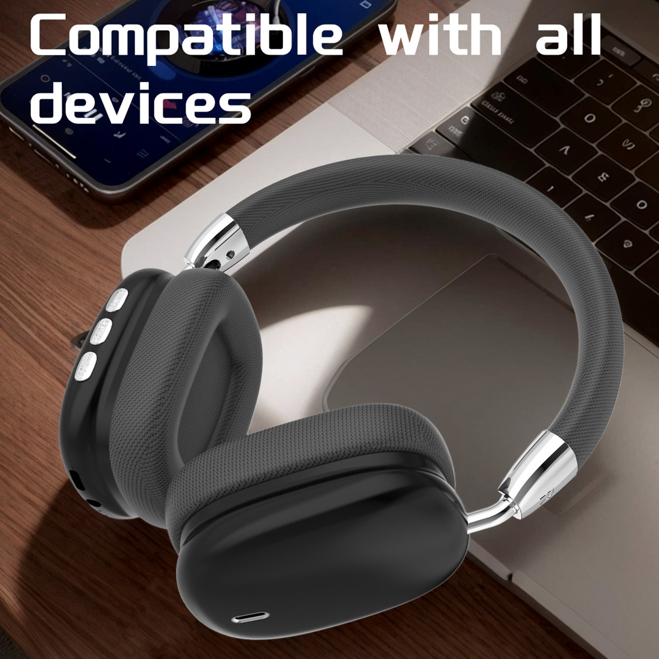 Premium Wireless Bluetooth Headphones – Stereo Hi-Fi Sound, Over-Ear Design – Black