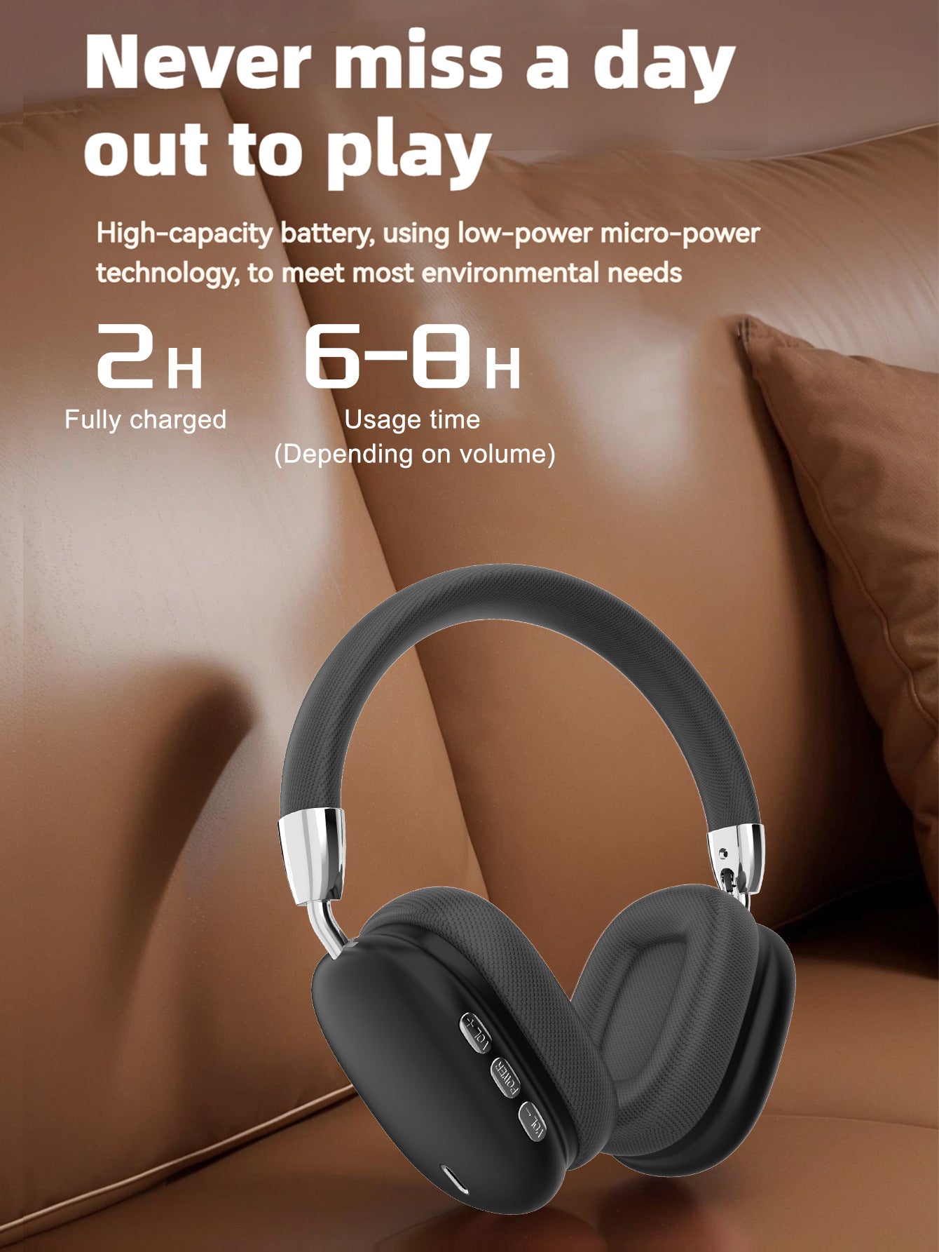 Premium Wireless Bluetooth Headphones – Stereo Hi-Fi Sound, Over-Ear Design – Black