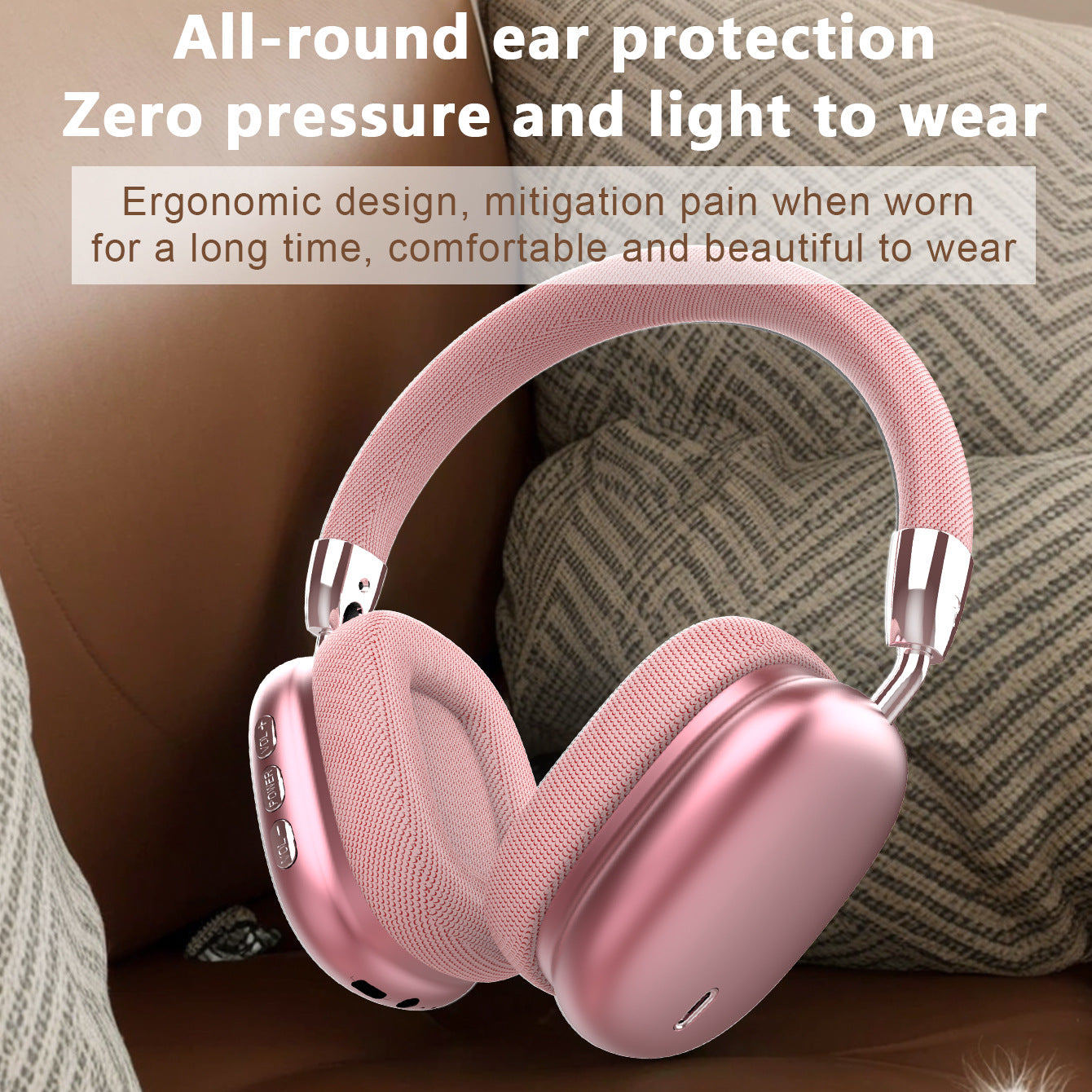Premium Wireless Bluetooth Headphones – Stereo Hi-Fi Sound, Over-Ear Design – Pink