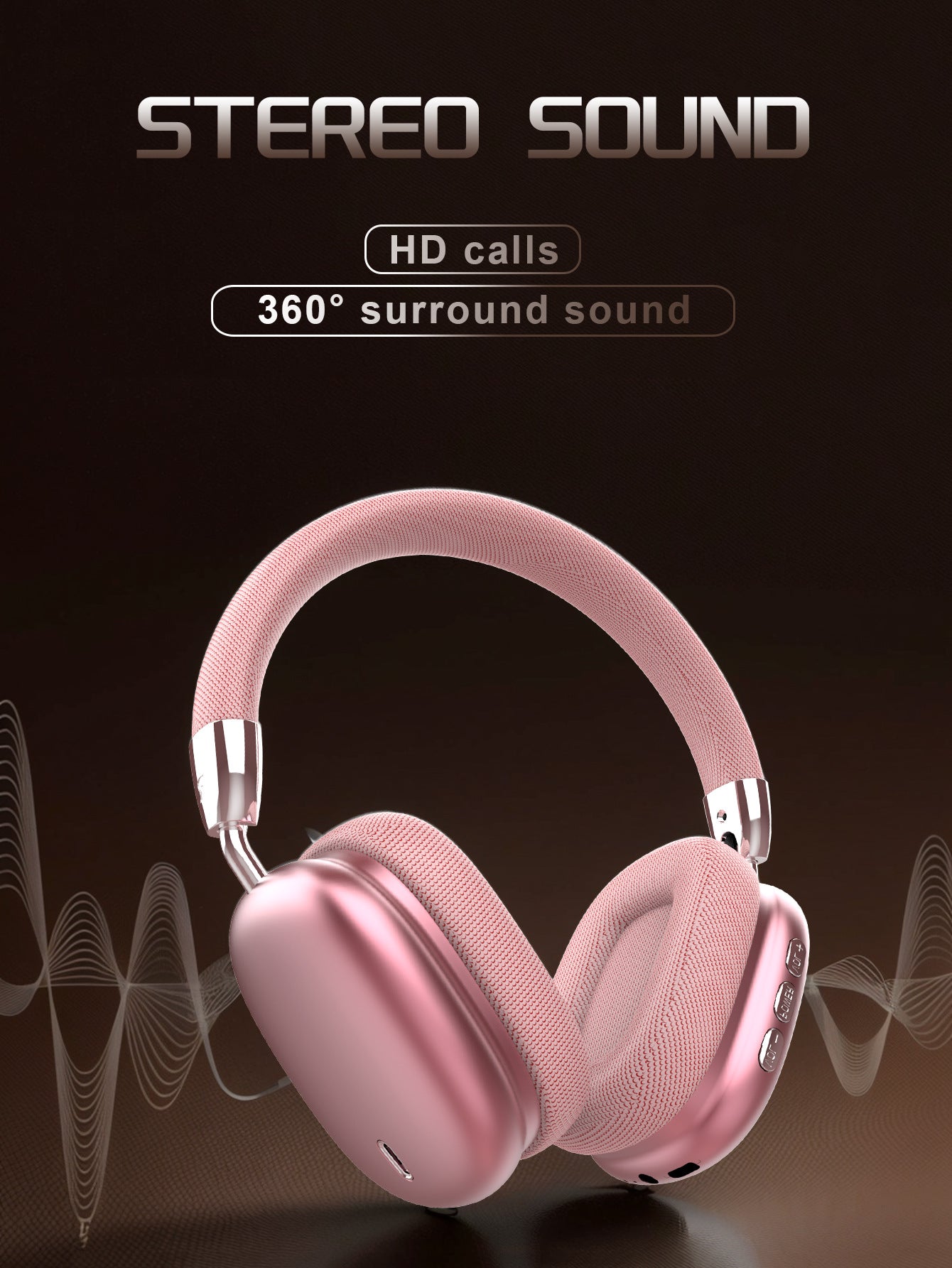 Premium Wireless Bluetooth Headphones – Stereo Hi-Fi Sound, Over-Ear Design – Pink