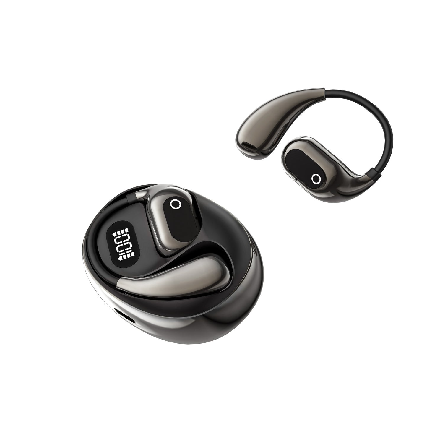 AI Smart Translation Earbuds – Open-Ear TWS Bluetooth Headphones with 144 Language Support & LED Display Case – Black