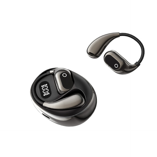 AI Smart Translation Earbuds – Open-Ear TWS Bluetooth Headphones with 144 Language Support & LED Display Case – Black