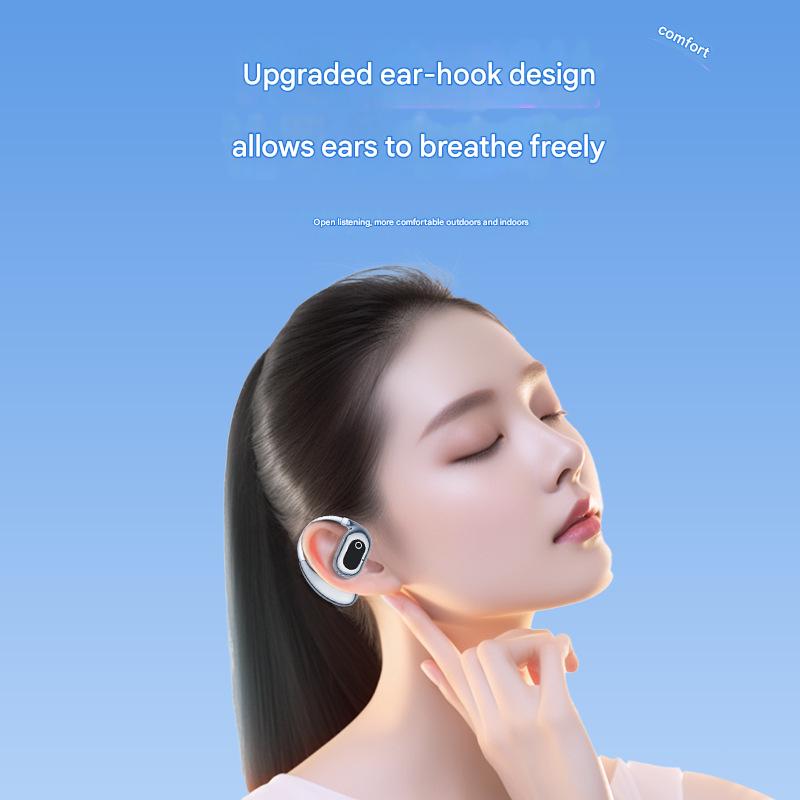 AI Smart Translation Earbuds – Open-Ear TWS Bluetooth Headphones with 144 Language Support & LED Display Case – Black