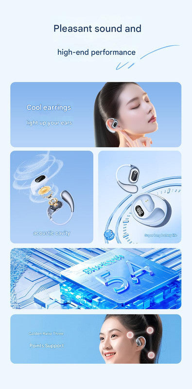 AI Smart Translation Earbuds – Open-Ear TWS Bluetooth Headphones with 144 Language Support & LED Display Case – Black