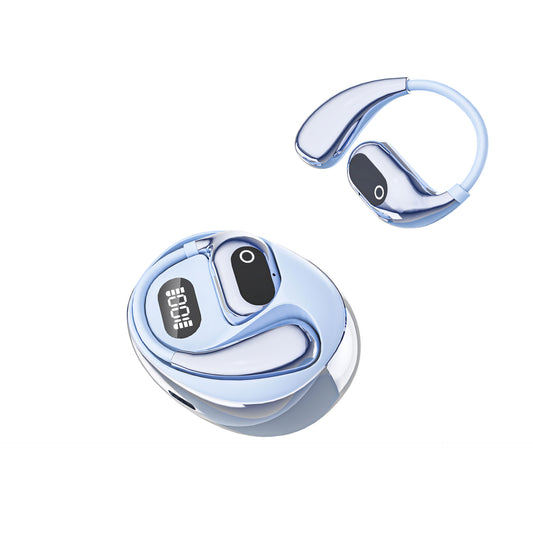 AI Smart Translation Earbuds – Open-Ear TWS Bluetooth Headphones with 144-Language Support & LED Display Case – Sky Blue