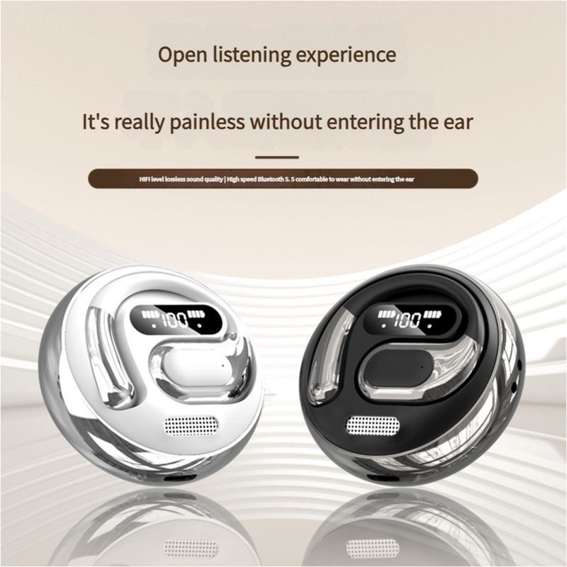 Open-Ear Conduction TWS Earbuds – Bluetooth 5.5, HiFi Sound, LED Display – Pink