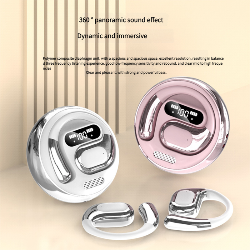 Open-Ear Conduction TWS Earbuds – Bluetooth 5.5, HiFi Sound, LED Display – Pink
