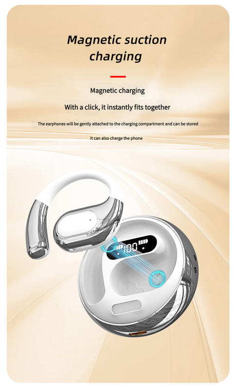 Open-Ear Conduction TWS Earbuds – Bluetooth 5.5, HiFi Sound, LED Display – Pink