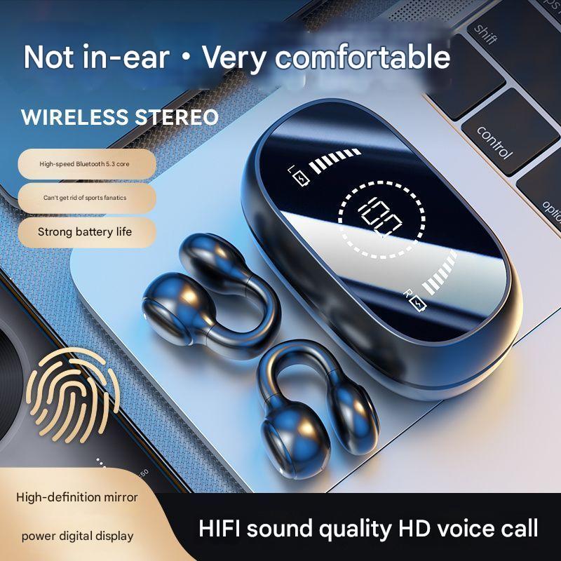 Open-Ear Conduction TWS Earbuds – Bluetooth 5.4, 9D Surround Sound, LED Display, Long Battery Life – White