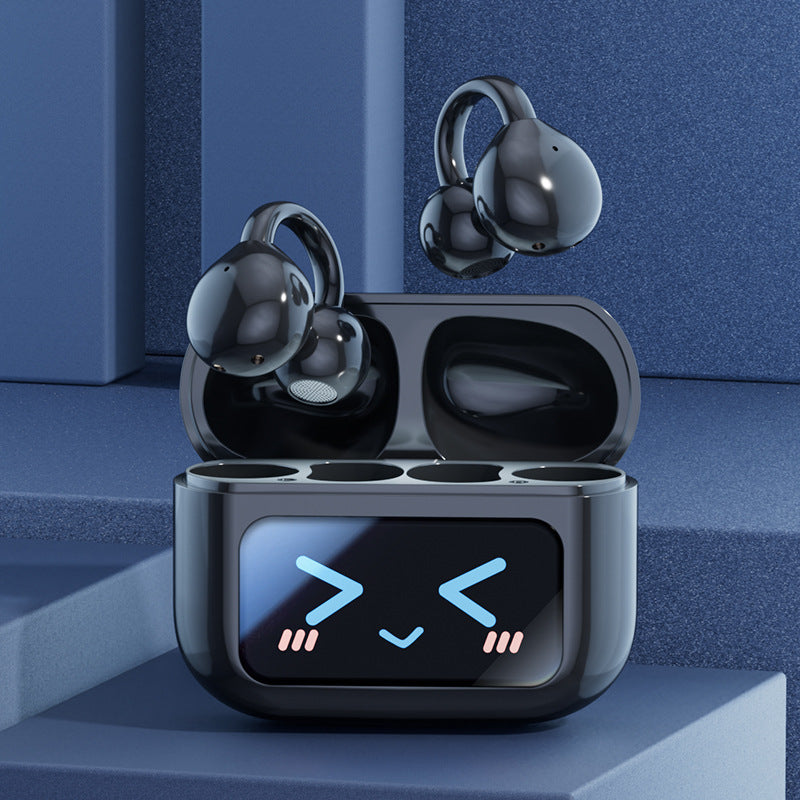 Smart TWS Earbuds with Full Touch Screen Charging Case – Bluetooth 5.4, Open-Ear Design, Noise Reduction – Black