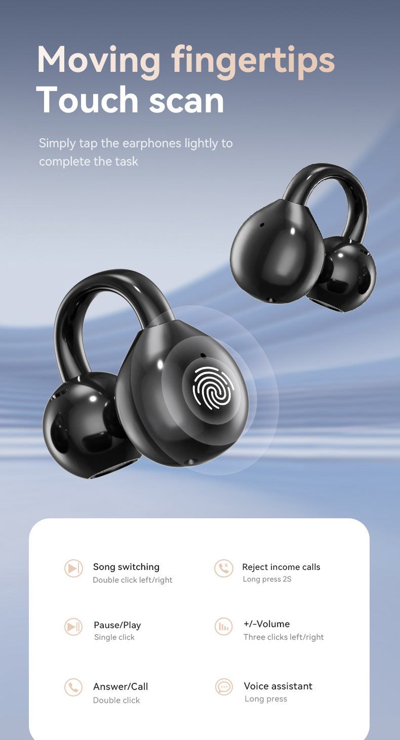 Smart TWS Earbuds with Full Touch Screen Charging Case – Bluetooth 5.4, Open-Ear Design, Noise Reduction – Black