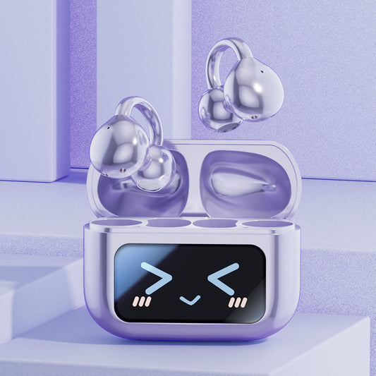Smart TWS Earbuds with Full Touch Screen Charging Case – Wireless Bluetooth 5.4, Open-Ear Design, Noise Reduction – Purple