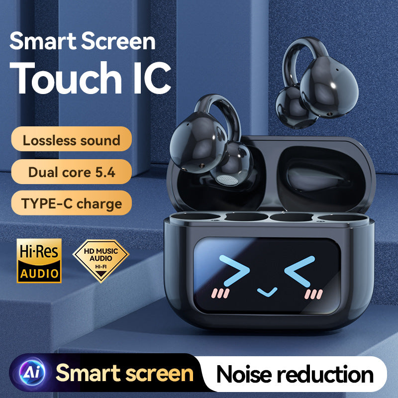 Smart TWS Earbuds with Full Touch Screen Charging Case – Wireless Bluetooth 5.4, Open-Ear Design, Noise Reduction – Purple