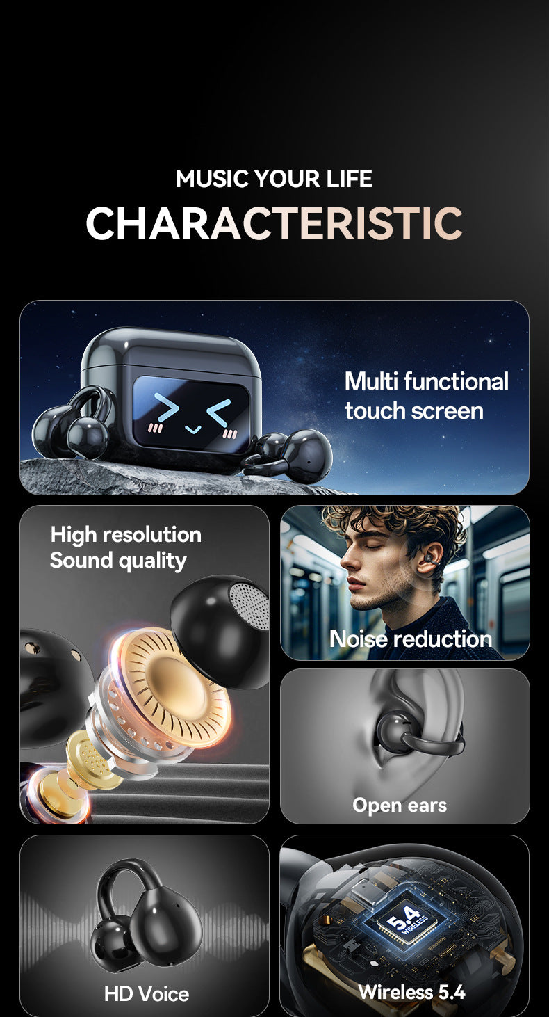 Smart TWS Earbuds with Full Touch Screen Charging Case – Wireless Bluetooth 5.4, Open-Ear Design, Noise Reduction – Purple