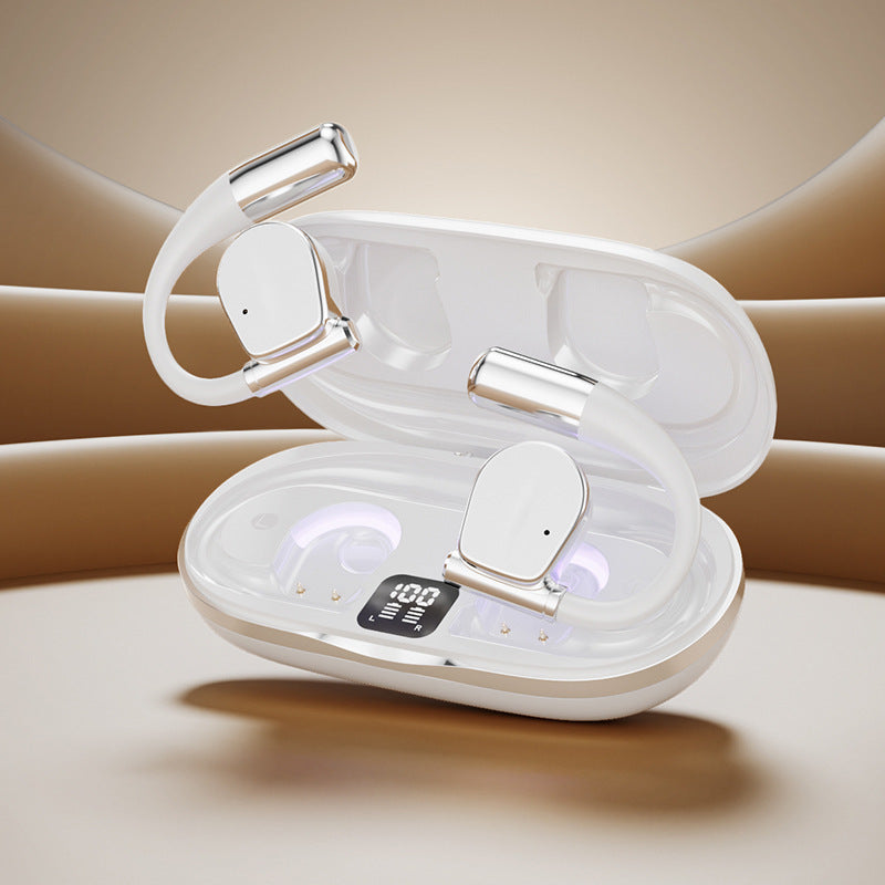 Open-Ear TWS Wireless Earbuds – Hi-Fi Sound, Dolby Surround, LED Display Charging Case – White