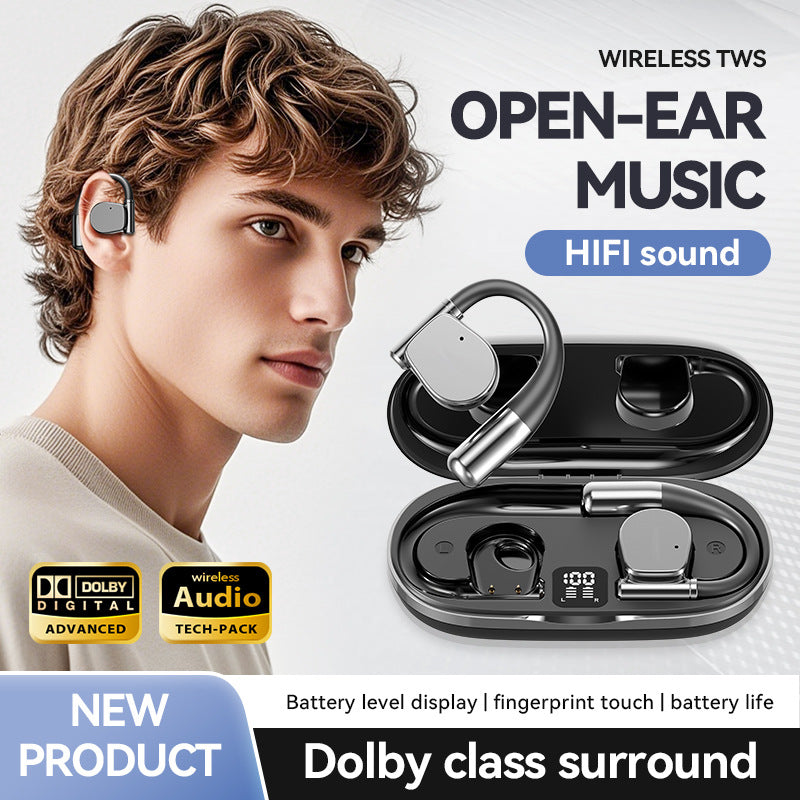 Open-Ear TWS Wireless Earbuds – Hi-Fi Sound, Dolby Surround, LED Display Charging Case – White