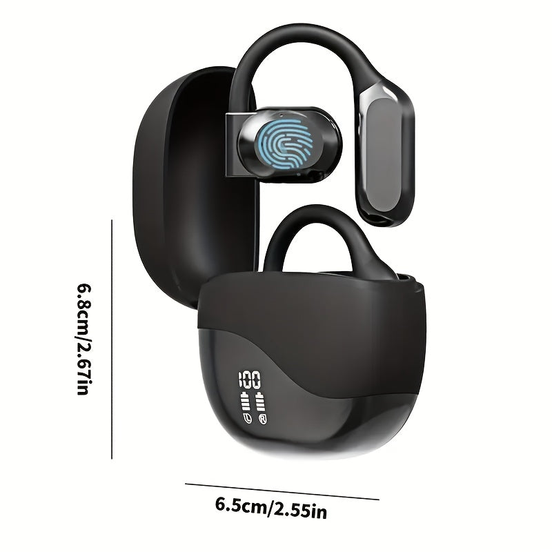 Black Open-Ear Bluetooth Headset – Comfortable Fit, Real-Time Translation & LED Display