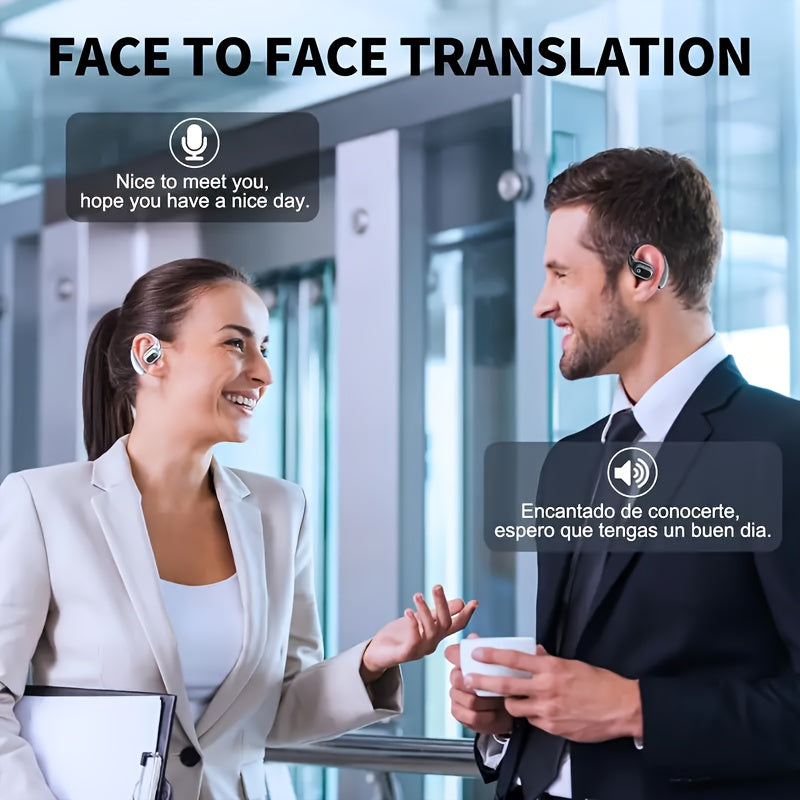 Black Open-Ear Bluetooth Headset – Comfortable Fit, Real-Time Translation & LED Display