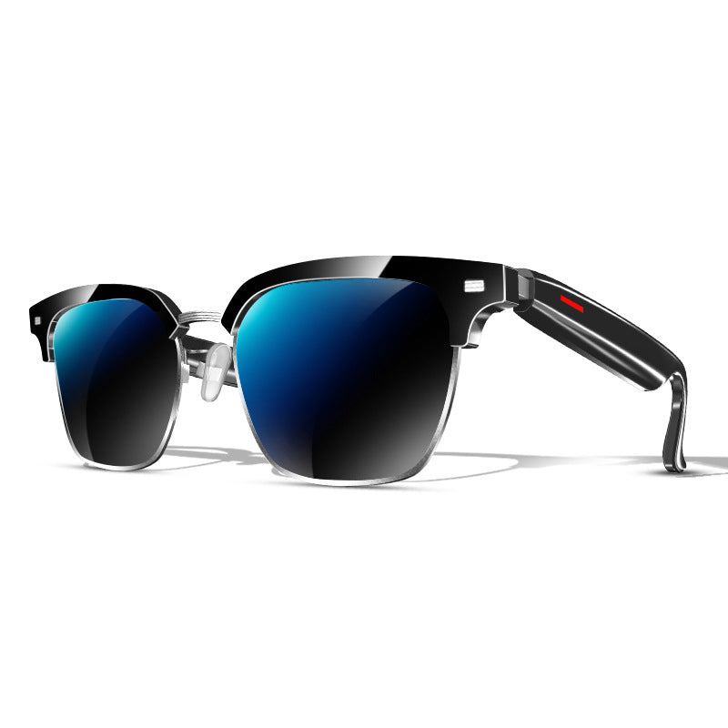 Black Smart Audio Glasses with Bluetooth 5.0 – Half Frame Sunglasses, Open-Ear Sound, Anti-Blue Light Lenses, IP65 Water Resistant