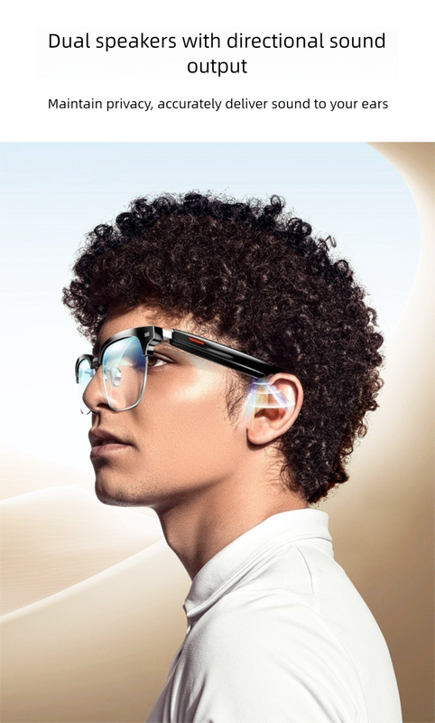 Black Smart Audio Glasses with Bluetooth 5.0 – Full Frame Sunglasses, Open-Ear Sound, Anti-Blue Light Lenses, IP65 Water Resistant