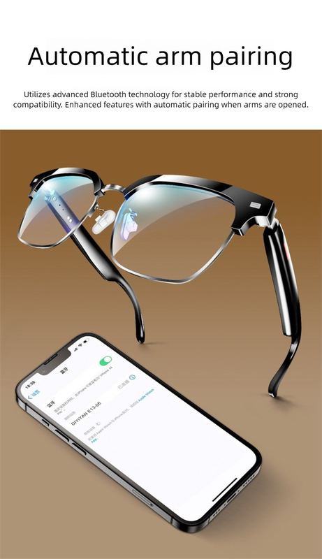Black Smart Audio Glasses with Bluetooth 5.0 – Full Frame Sunglasses, Open-Ear Sound, Anti-Blue Light Lenses, IP65 Water Resistant