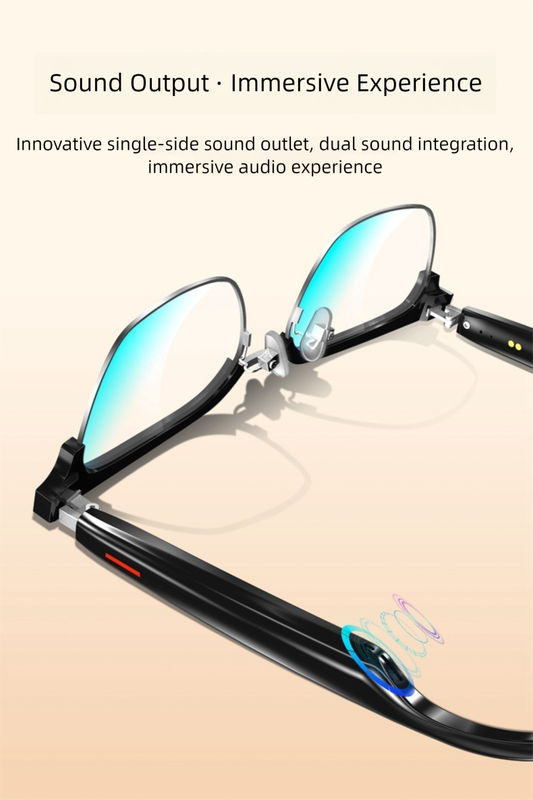 Black Smart Audio Glasses with Bluetooth 5.0 – Full Frame Sunglasses, Open-Ear Sound, Anti-Blue Light Lenses, IP65 Water Resistant