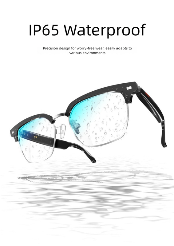 Black Smart Audio Glasses with Bluetooth 5.0 – Full Frame Sunglasses, Open-Ear Sound, Anti-Blue Light Lenses, IP65 Water Resistant