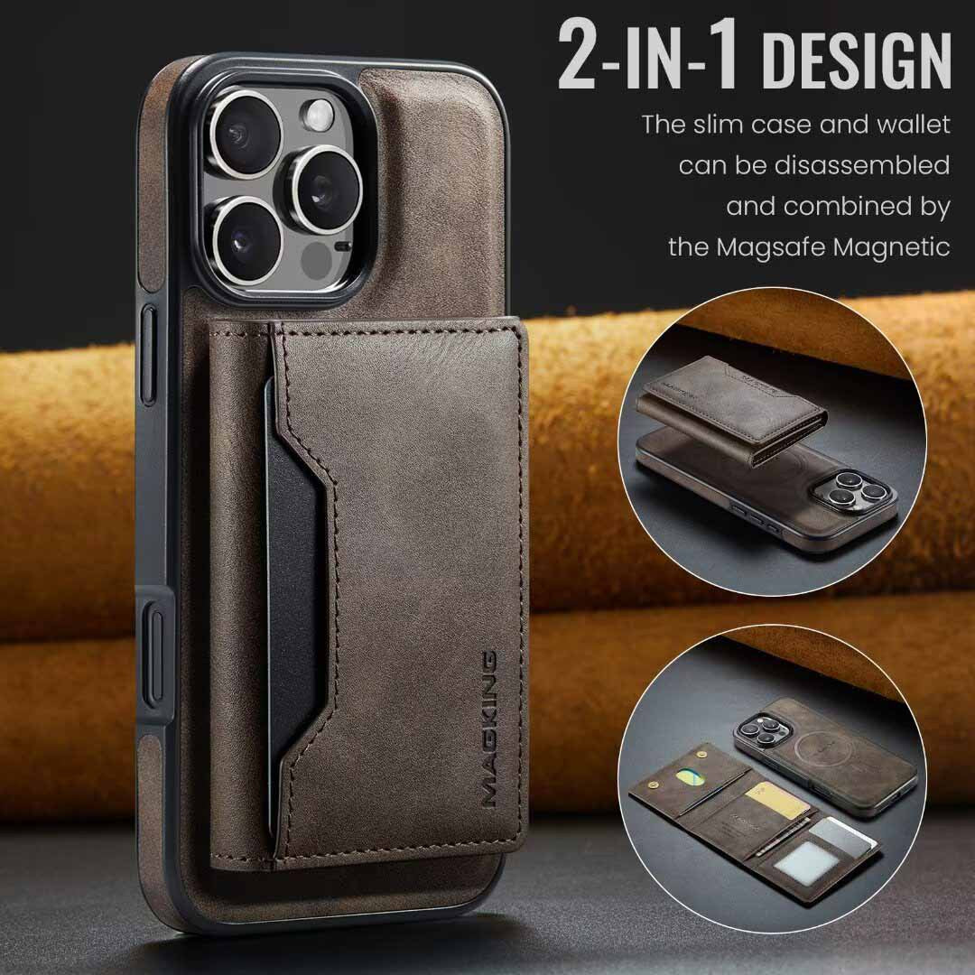 Coffee Premium MagSafe Wallet Case for iPhone 16 Pro Max – Detachable PU Leather Magnetic Card Holder