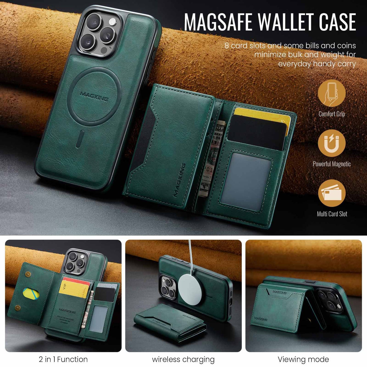 Coffee Premium MagSafe Wallet Case for iPhone 16 Pro Max – Detachable PU Leather Magnetic Card Holder