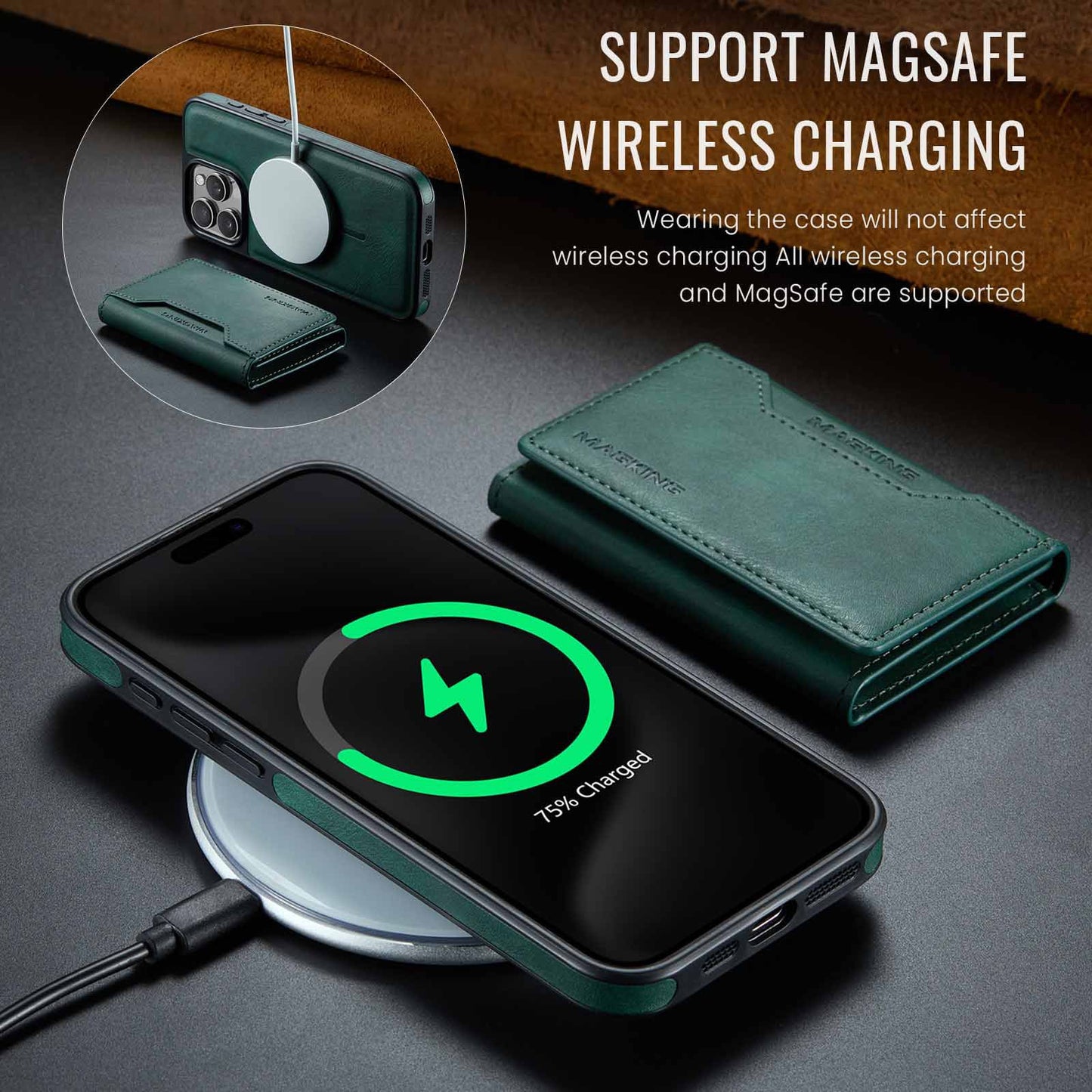 Coffee Premium MagSafe Wallet Case for iPhone 16 Pro Max – Detachable PU Leather Magnetic Card Holder