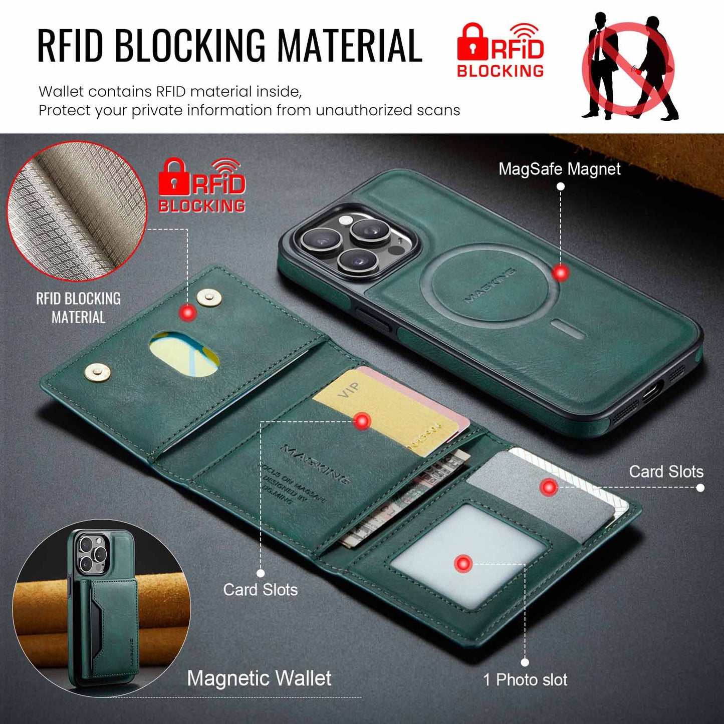 Coffee Premium MagSafe Wallet Case for iPhone 16 Pro Max – Detachable PU Leather Magnetic Card Holder