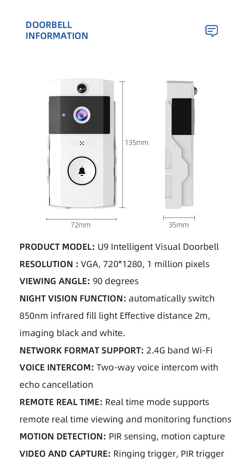 Transparent Rain Cover + HD Wireless Video Doorbell Combo – Long-Lasting Battery, Weatherproof Security