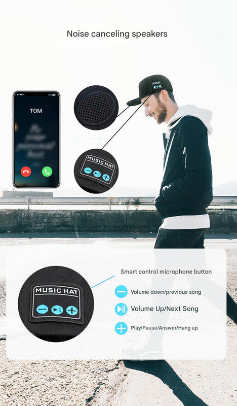 Wireless Bluetooth 5.0 Music Hat – Outdoor Speaker Cap with Mic, Sun Protection & Breathable Fabric – Navy Blue