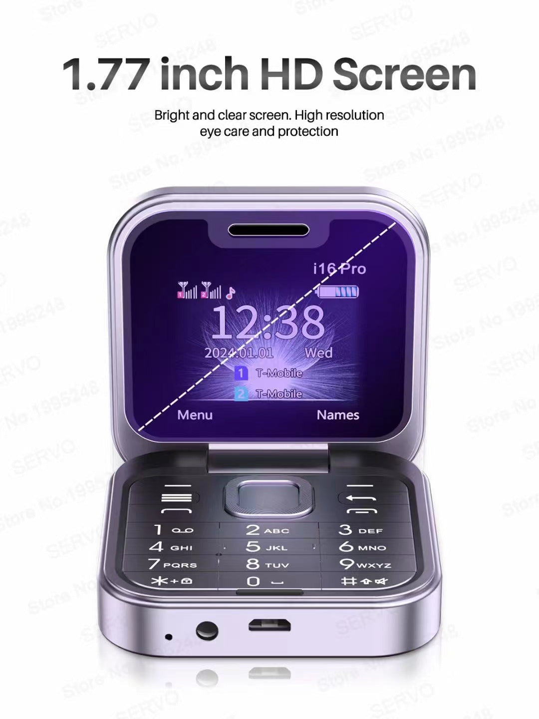 i16 Pro Mini Flip Phone – Compact Dual SIM Mobile with AI Camera & Stylish Design – Blue