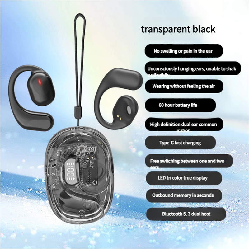 OWS Open-Ear TWS Earbuds with AI Translation – Bluetooth 5.4, 360° ACS Surround Sound, LED Display Charging Case – Black