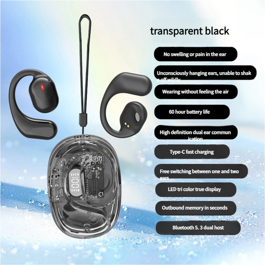 OWS Open-Ear TWS Earbuds with AI Translation – Bluetooth 5.4, 360° ACS Surround Sound, LED Display Charging Case – Black