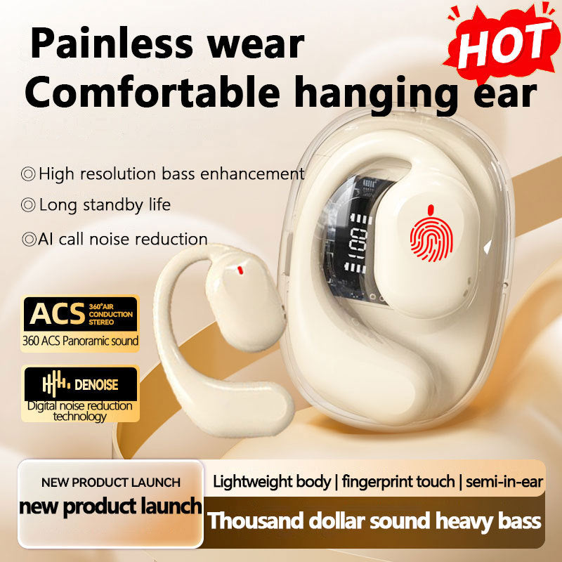 OWS Open-Ear TWS Earbuds with AI Translation – Bluetooth 5.4, 360° ACS Surround Sound, LED Display Charging Case – Black