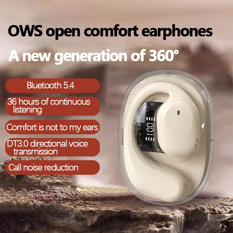 OWS Open-Ear TWS Earbuds with AI Translation – Bluetooth 5.4, 360° ACS Surround Sound, LED Display Charging Case – Black