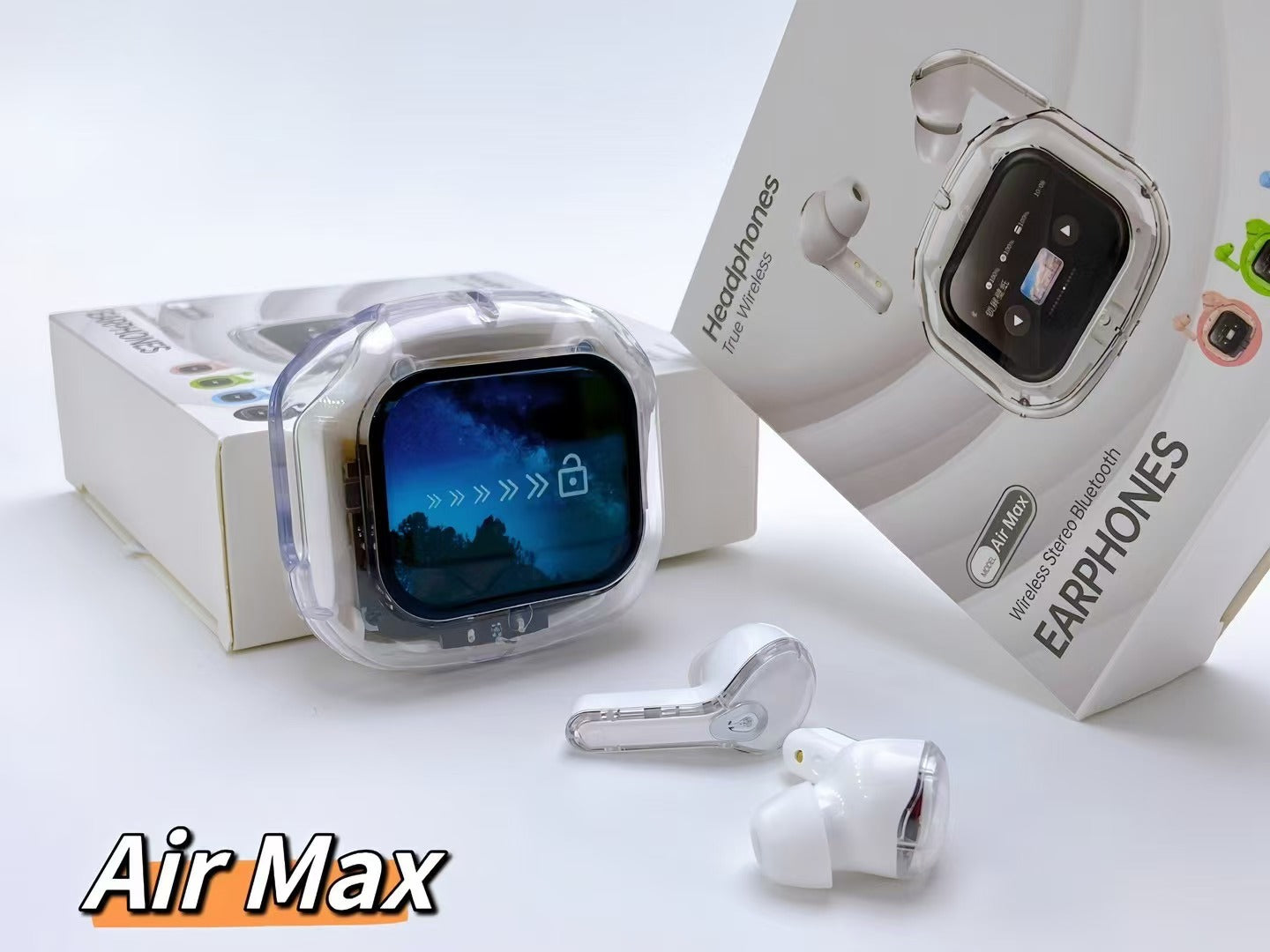 Transparent TWS Bluetooth 5.4 Earbuds – Noise Reduction, LED Display Charging Case – White Wireless In-Ear Headphones