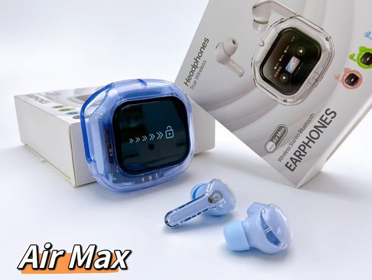 Transparent TWS Bluetooth 5.4 Earbuds – Smart Call Noise Reduction, LED Display Charging Case – Blue