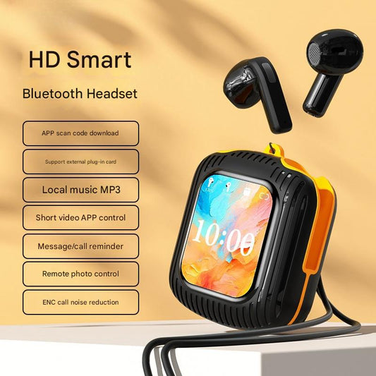 Smart Touch Wireless Headset with MP3 Player & Display – Caller ID, ENC Noise Reduction, App Control – Black/Orange