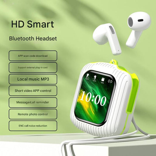 Smart Touch Wireless Headset with MP3 Player & LED Display – Caller ID, App Control, ENC Noise Cancellation – White/Green