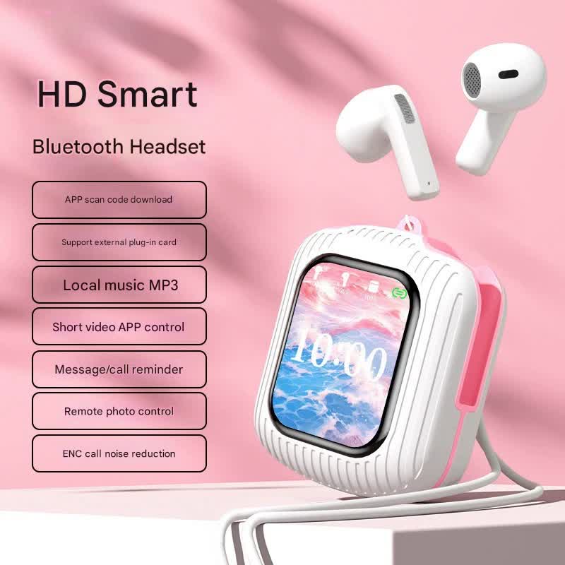Smart Touch Wireless Headset with MP3 Player & Display – Caller ID, App Control, ENC Noise Reduction (White Pink)
