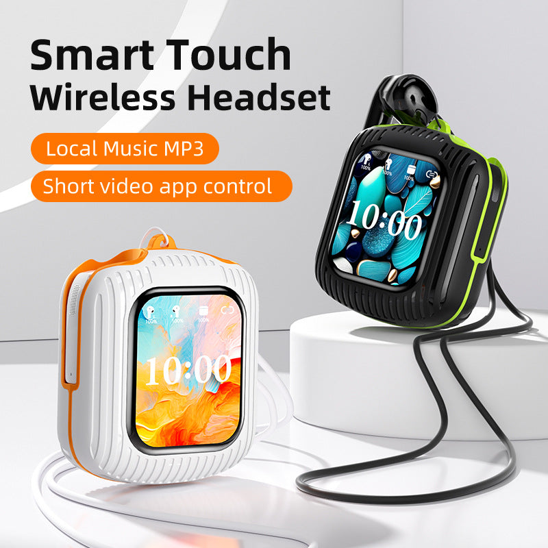 Smart Touch Wireless Headset with MP3 Player & Display – Caller ID, App Control, ENC Noise Reduction (White Pink)