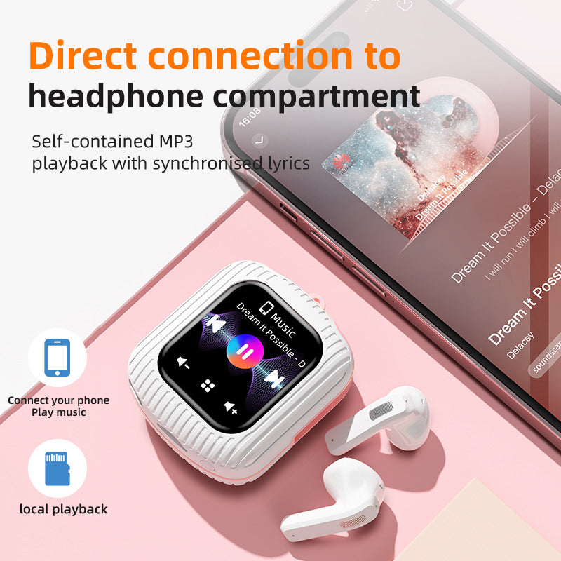 Smart Touch Wireless Headset with MP3 Player & Display – Caller ID, App Control, ENC Noise Reduction (White Pink)