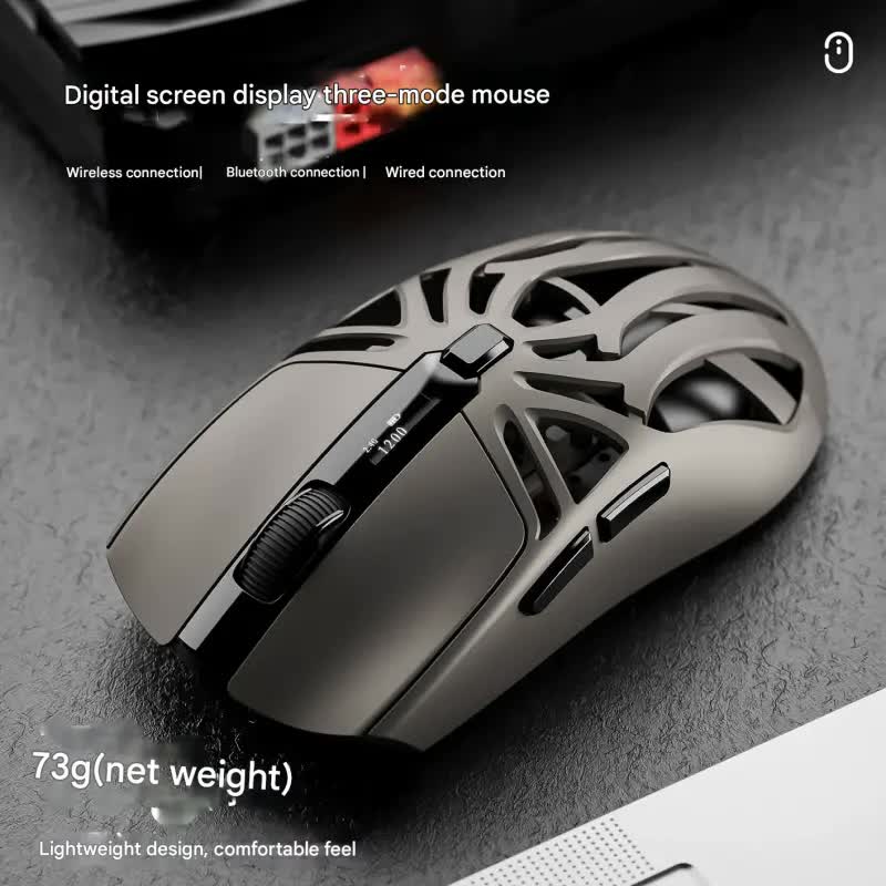 Tri-Mode Wireless Gaming Mouse – 1KHz Polling Rate, 10000 DPI, LED Digital Display, Lightweight 73g – Black